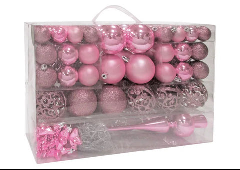 Lot de 111 boules de Noël rose