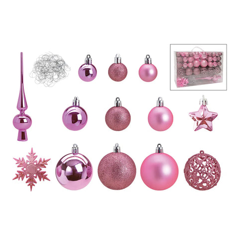 Lot de 111 boules de Noël rose