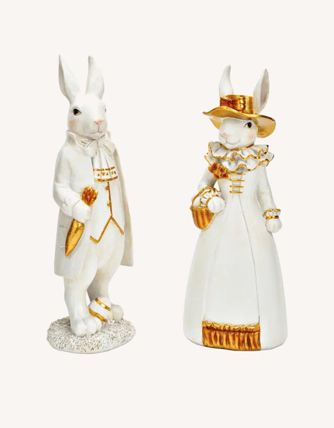 Lapin de Pâques blanc et or ,lot de 2