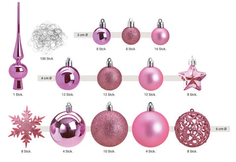 Lot de 111 boules de Noël rose