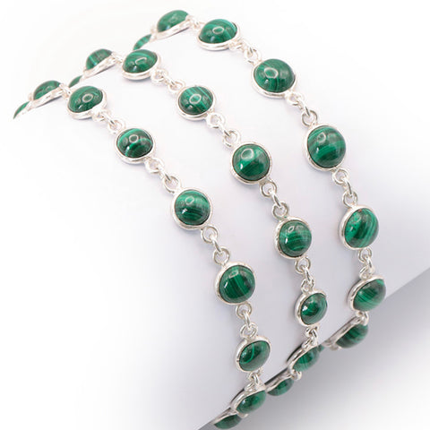 Bracelet argent 925 et malachite naturelle AAA numéroté 0369