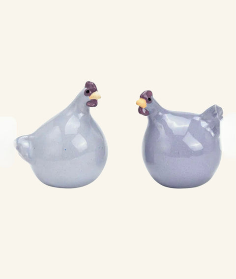 Lot de deux poules de Pâques en céramique, violette