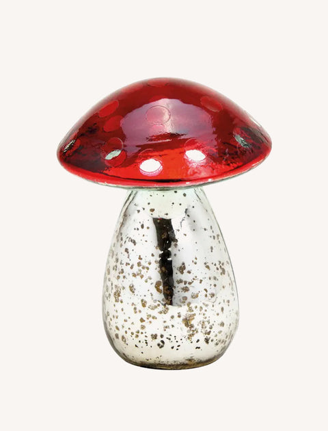 Champignons en verre, rouge et argenté