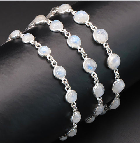 Bracelet argent 925 et péristerite AA+ numéroté 0168