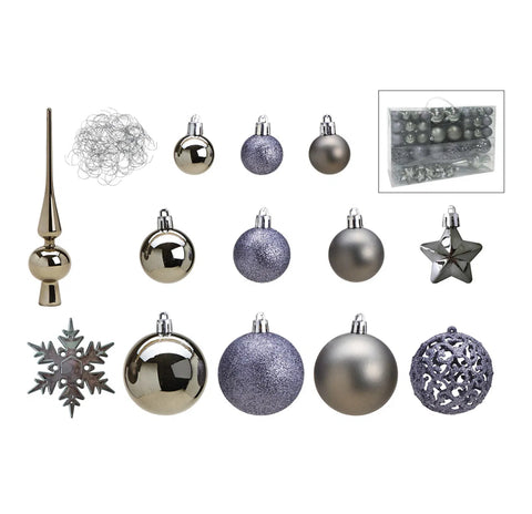 Lot de 111 boules de Noël, gris et violet