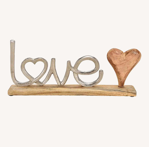 Présentoir Love, sur socle en bois de manguier