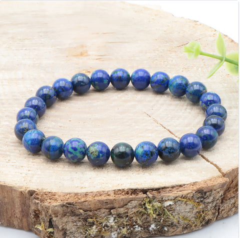 Bracelet boule Azurite Malachite naturelle 8 mm grade AAA