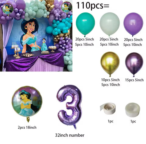Kit ballons Princesse Jasmine /Aladin ,110pcs