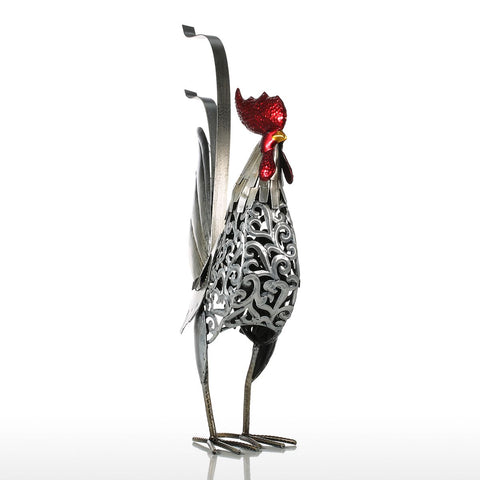 Sculpture coq métal argenté, décoration pâques