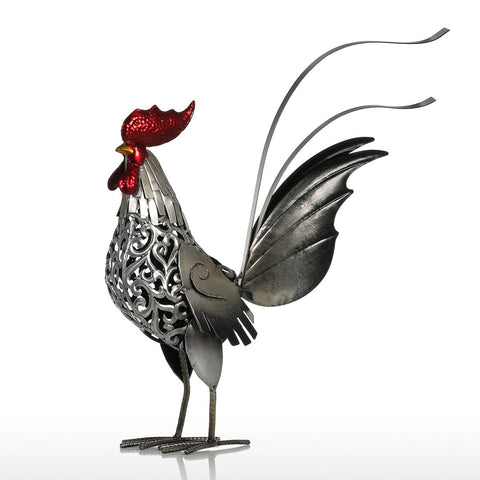 Sculpture coq métal argenté, décoration pâques