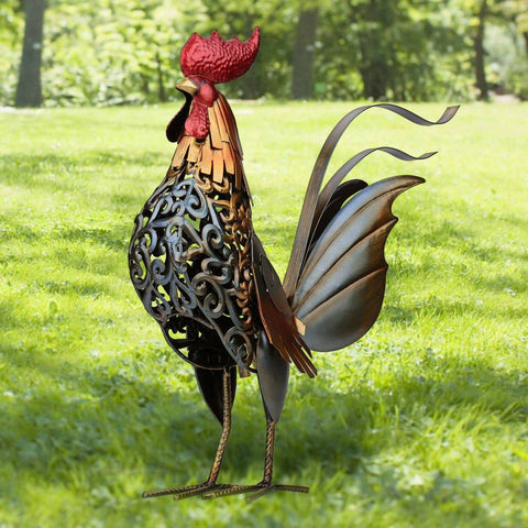 Sculpture coq métal argenté, décoration pâques