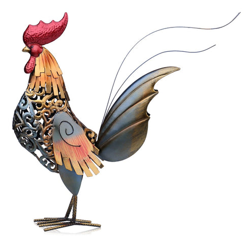 Sculpture coq métal argenté, décoration pâques
