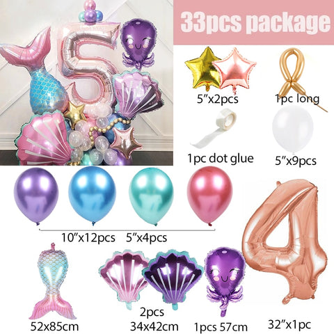 Kit anniversaire sirène 33 pcs avec chiffre