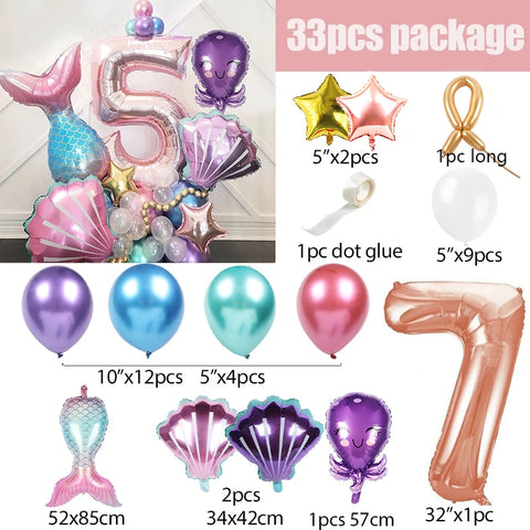 Kit anniversaire sirène 33 pcs avec chiffre