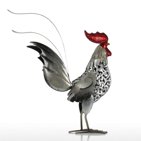 Sculpture coq métal argenté, décoration pâques