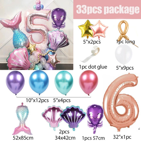 Kit anniversaire sirène 33 pcs avec chiffre