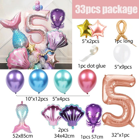 Kit anniversaire sirène 33 pcs avec chiffre