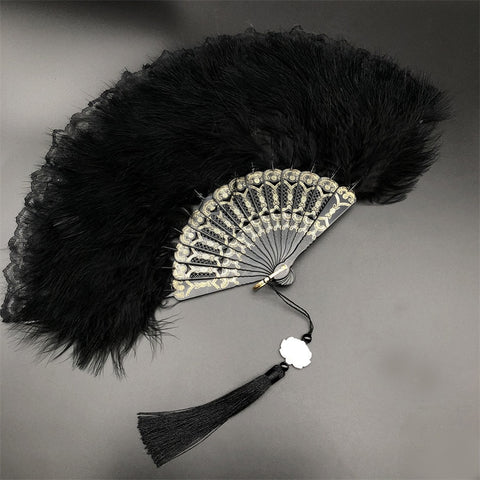 Éventail pliable à main Lolita avec plumes, Charleston / Gatsby