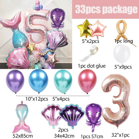 Kit anniversaire sirène 33 pcs avec chiffre