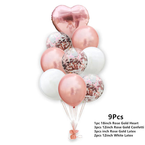 kit de ballons rose pastel/métal 9pcs