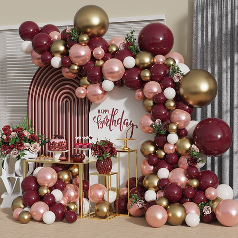 Arche de ballons rouge, rose ,blanc et or