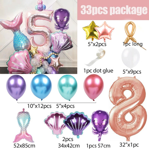 Kit anniversaire sirène 33 pcs avec chiffre
