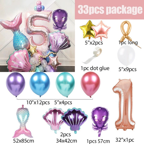 Kit anniversaire sirène 33 pcs avec chiffre