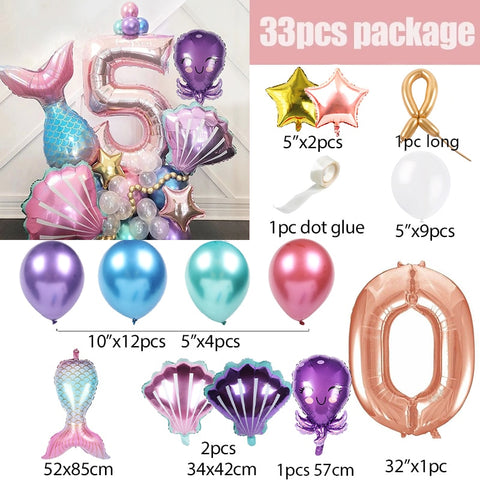 Kit anniversaire sirène 33 pcs avec chiffre