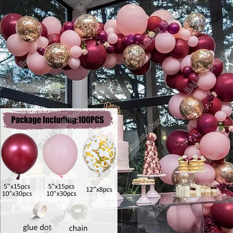 Arche de ballons rouge, rose ,blanc et or