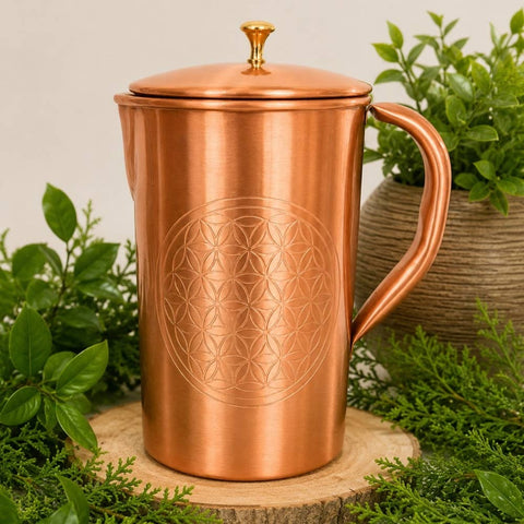 Pichet en pur cuivre avec motif gravé Fleur de Vie ± 1,5