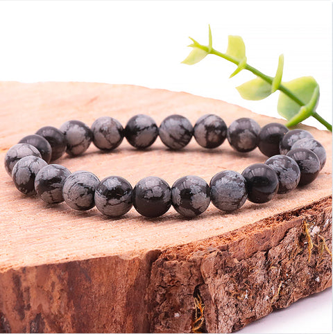 Bracelet en obsidienne flocons de neige, 8 mm