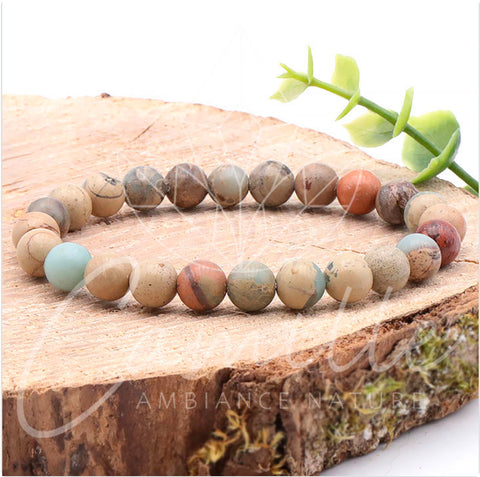Bracelet en pierre de Jaspe bleu 8mm