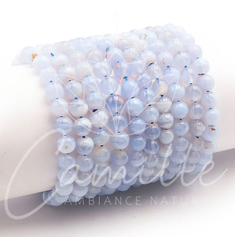 Bracelet en pierre Calcédoine bleue de Namibie, 8 mm