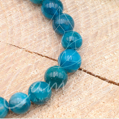 Bracelet en pierre apatite bleue, 8 mm