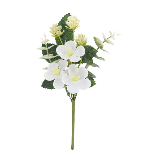 Branche Fleurs & Feuillage Blanc et Vert 15 cm – Décoration Florale | Jardin à la Française