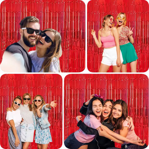 Rideau lamelles rouge métallisé 2m x 1m – Fond photo Photobooth & décoration événementielle