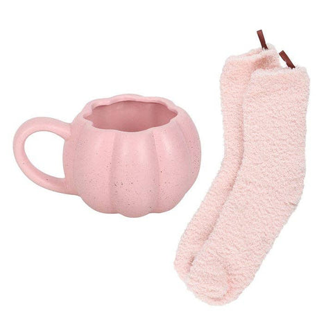 Ensemble tasse et chaussettes d'automne à citrouille rose