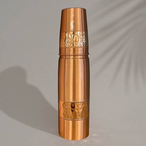 Bouteille d'eau en cuivre pur ± 950 ml + tasse ± 300 ml polies et