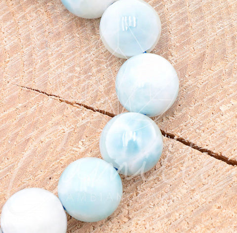 Bracelet boule pierre de Larimar 12 mm