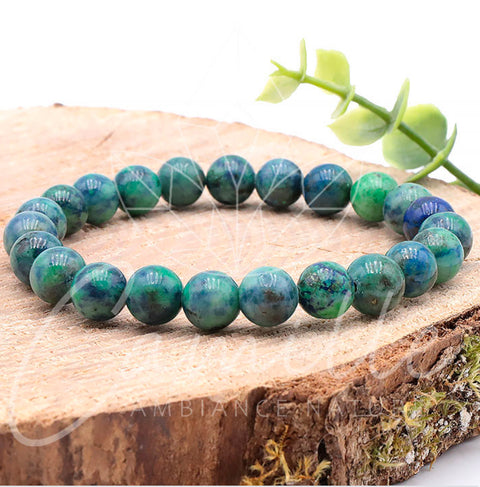 Bracelet en pierre Azurite malachite stabilisée et traitée 8 mm