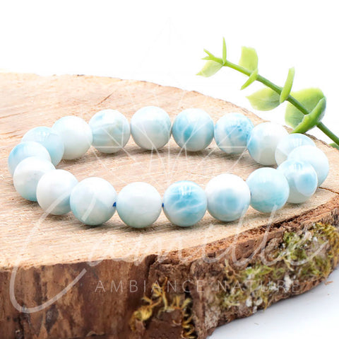 Bracelet boule pierre de Larimar 12 mm