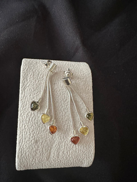 Boucle d’oreille cœur Ambre et Argent 925