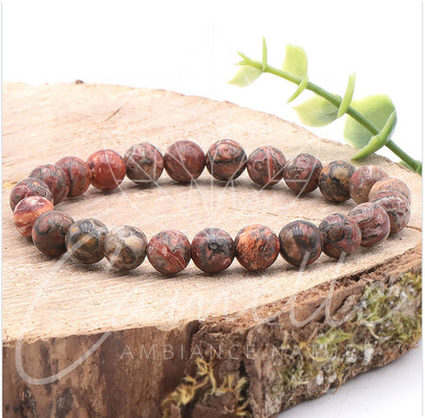 Bracelet en pierre jaspe léopard 8 mm