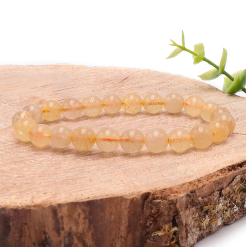Bracelet en cristal de roche rutile, 8 mm