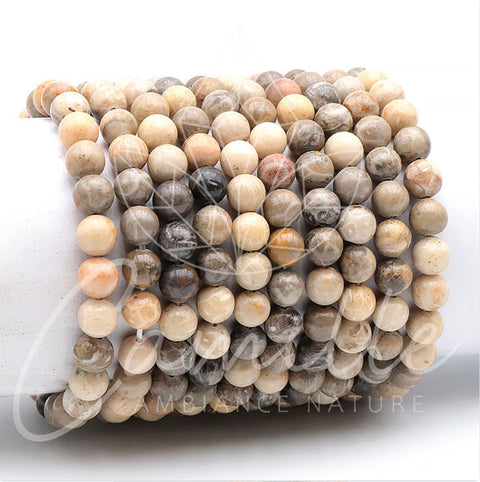 Bracelet en corail fossiles, 8 mm