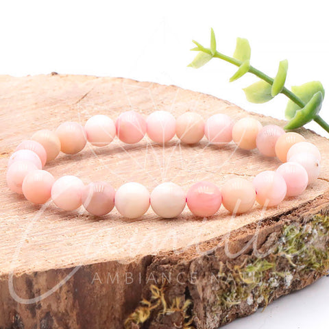Bracelet en opale rose 8 mm grade AA