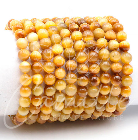 Bracelet, œil de tigre doré, 8 mm grade AA