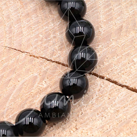 Bracelet en obsidienne noire, 8 mm