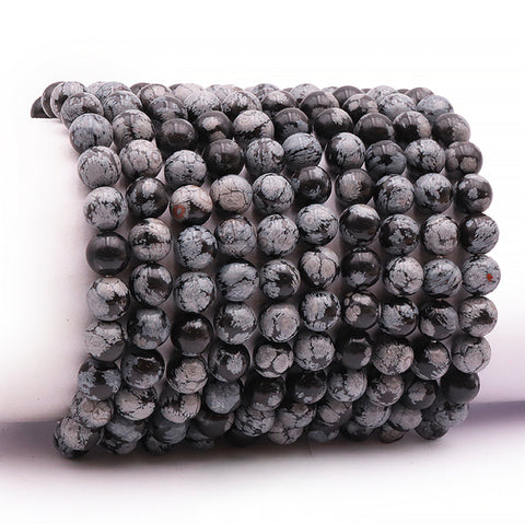 Bracelet en obsidienne flocons de neige, 8 mm