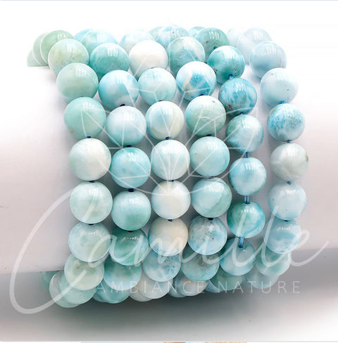 Bracelet boule pierre de Larimar 12 mm